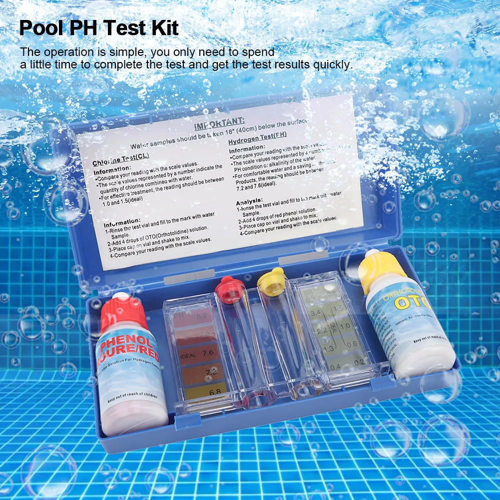 Pool Chlorine Test Kit Water Quality Test Box PH Chlorine Testing Kit Water Quality Test Box Accessories for Swimming Pool