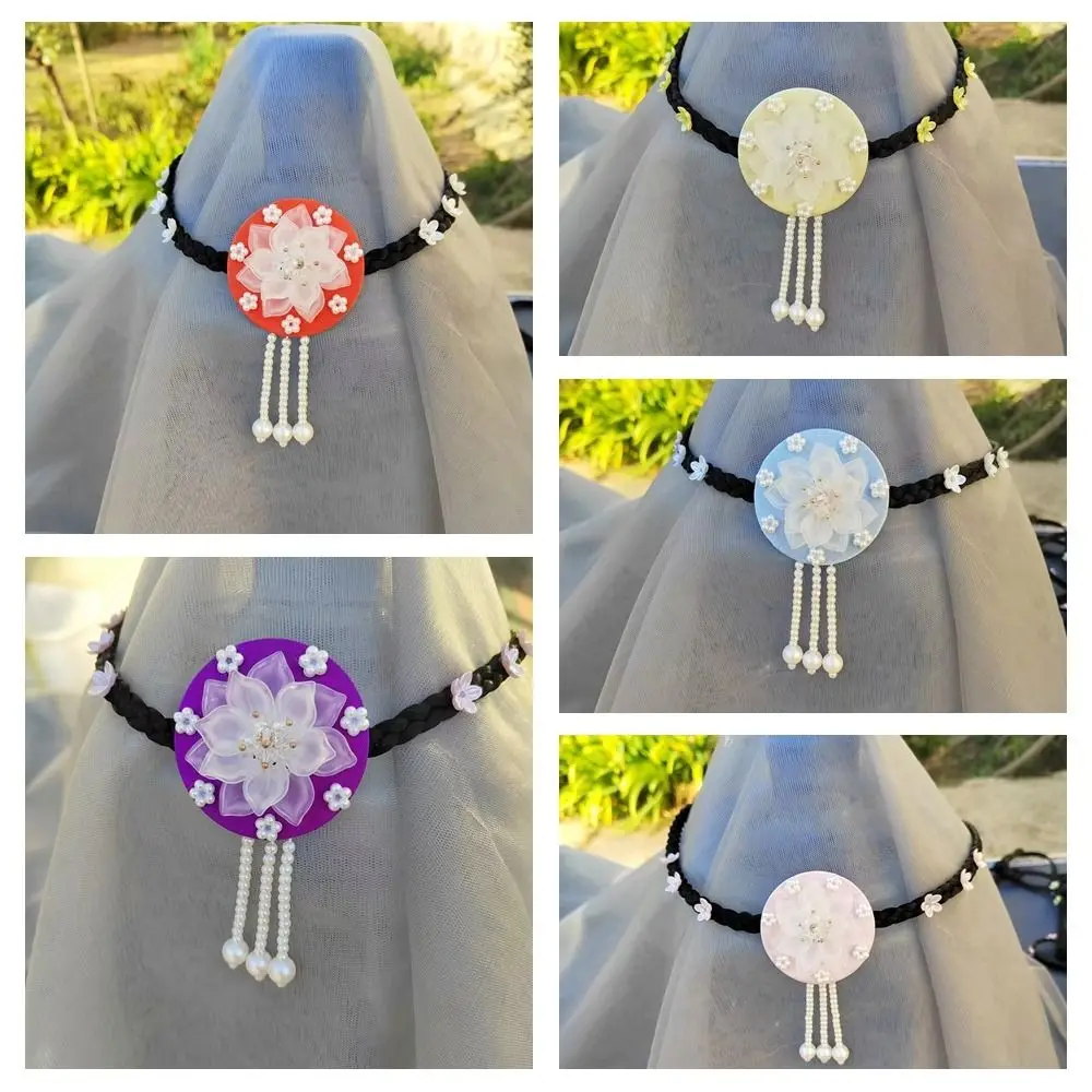 Sweet Flower Hanbok Wig Headdress Tassel Pearl Korea Ethnic Style Hairband Beaded Traditional Stage Dance Hair Hoop Performance