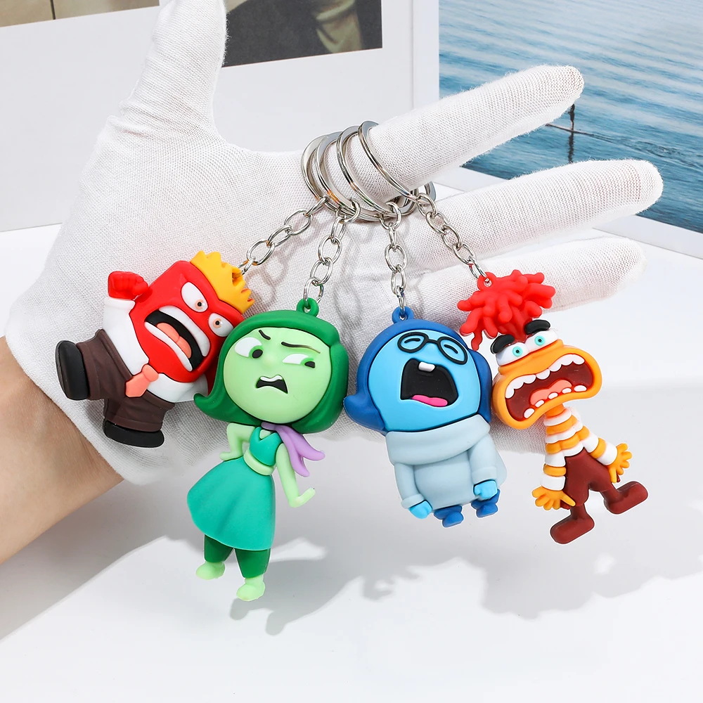 8PCS Disney Inside Out 2 Keychains Cartoon Sadness Anger Disgust Fear Action Figures Dolls Key Rings Kawaii Bags Pendants Kids