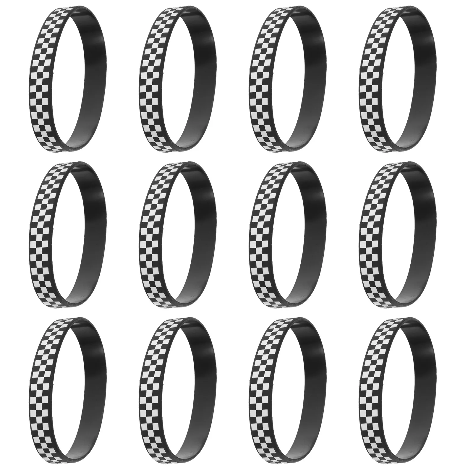 

40Pcs Checkered Flag Wristbands Black White Silicone Racing Theme Textured Sporty Party Festival Event Accessory for Men Women