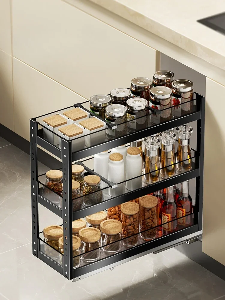 Gewürz-Gewürzkorb, Küchenschrank, Eckkorb mit zwei Schubladen, extrem schmales ausziehbares Regal