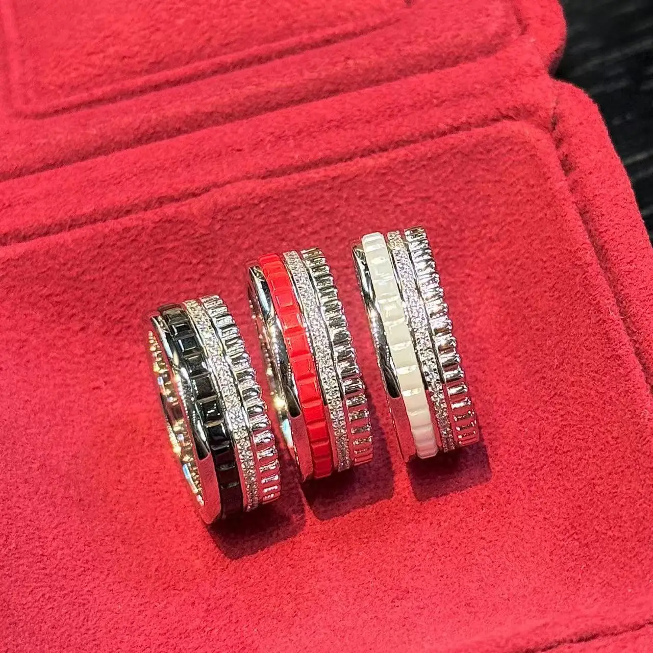 

Fashion Top Quality 925 Silver Diamond Red White Black Ring Women Luxury Exquisite Jewelry Trend