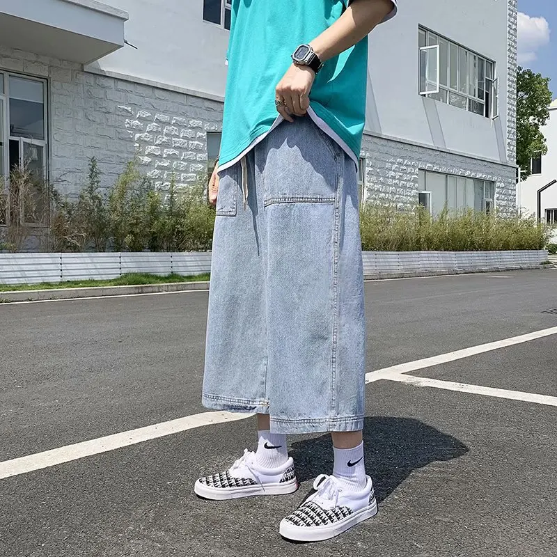 Jeans men 2024 summer thin fashion men's straight tube loose fitting men's cropped pants casual shorts