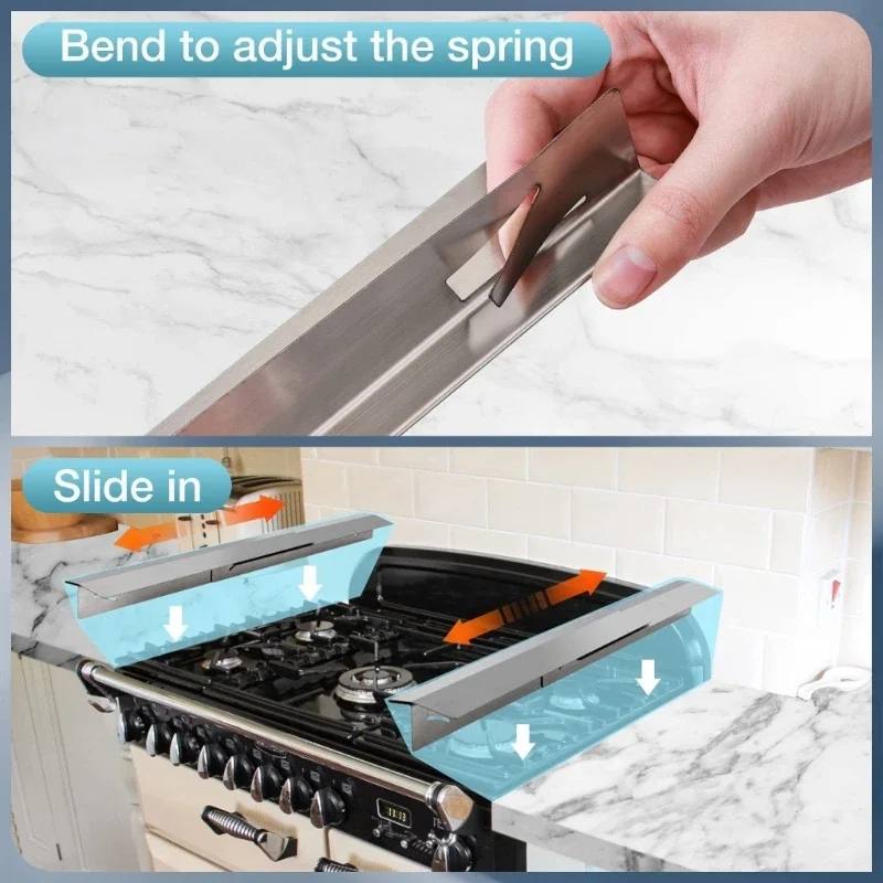 Stainless Steel Stove Gaps Covers Oven Gaps Filler Stove Counter Gaps Covers Heat Resistant Easy to Clean Stove Gaps Guard