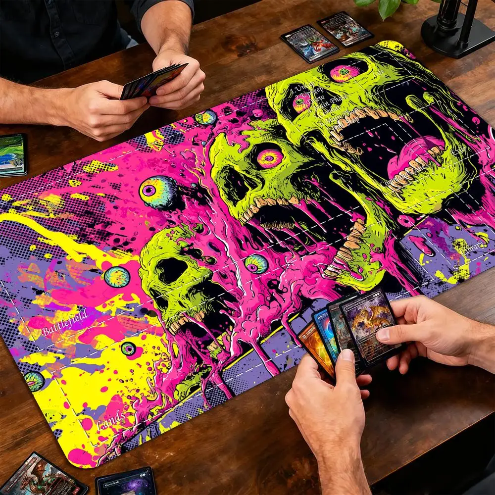 Neon-style Horror Skull Magic Card Battle Mat TCG Playmat Anti-slip Base 35X60CM Gathering Gaming Mats Board Game Mat for TCG