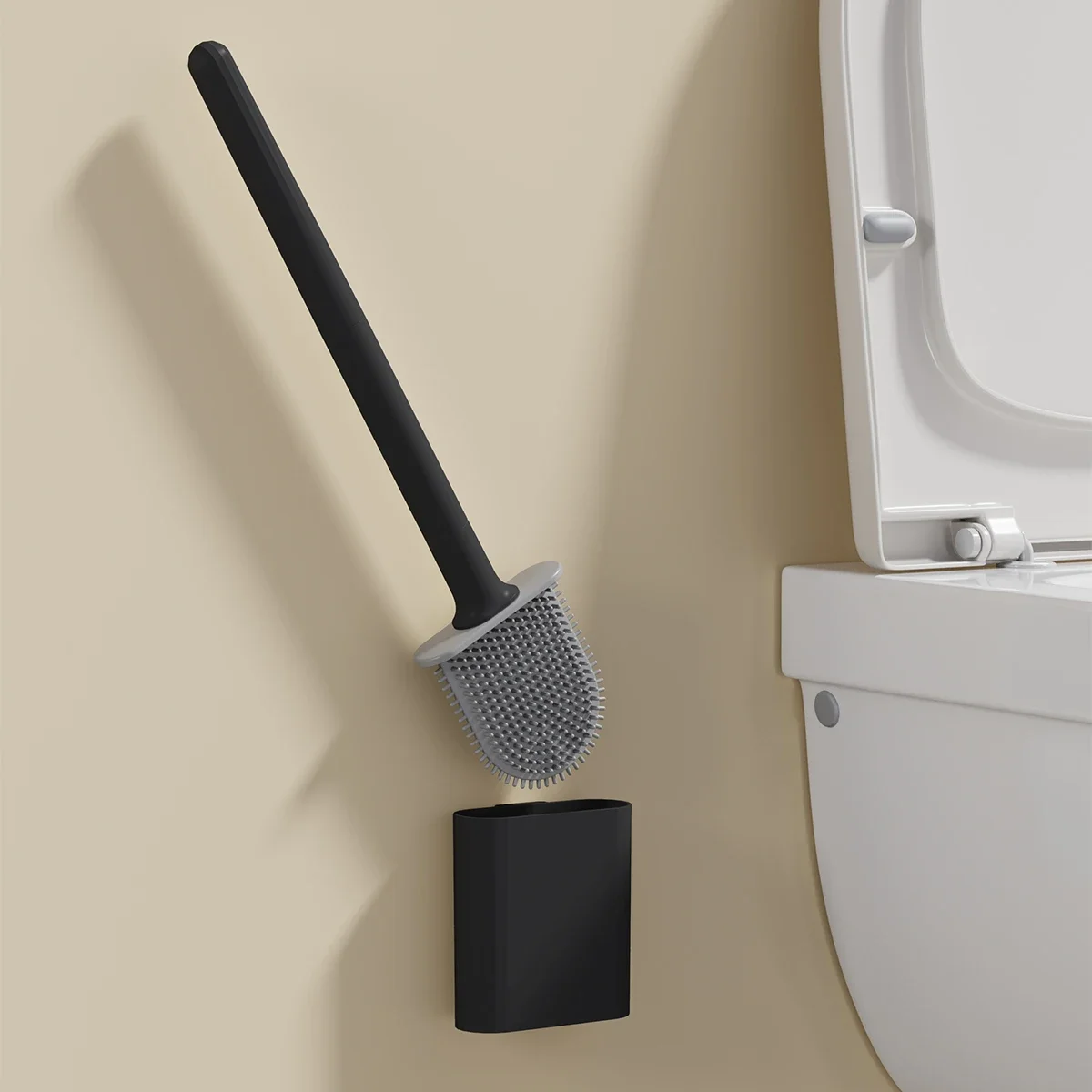 

Black Silicone Toilet Brush with Long Handle Flexible Cleaner MINI Bathroom Brush Quick Drying Holder Bathroom Accessories
