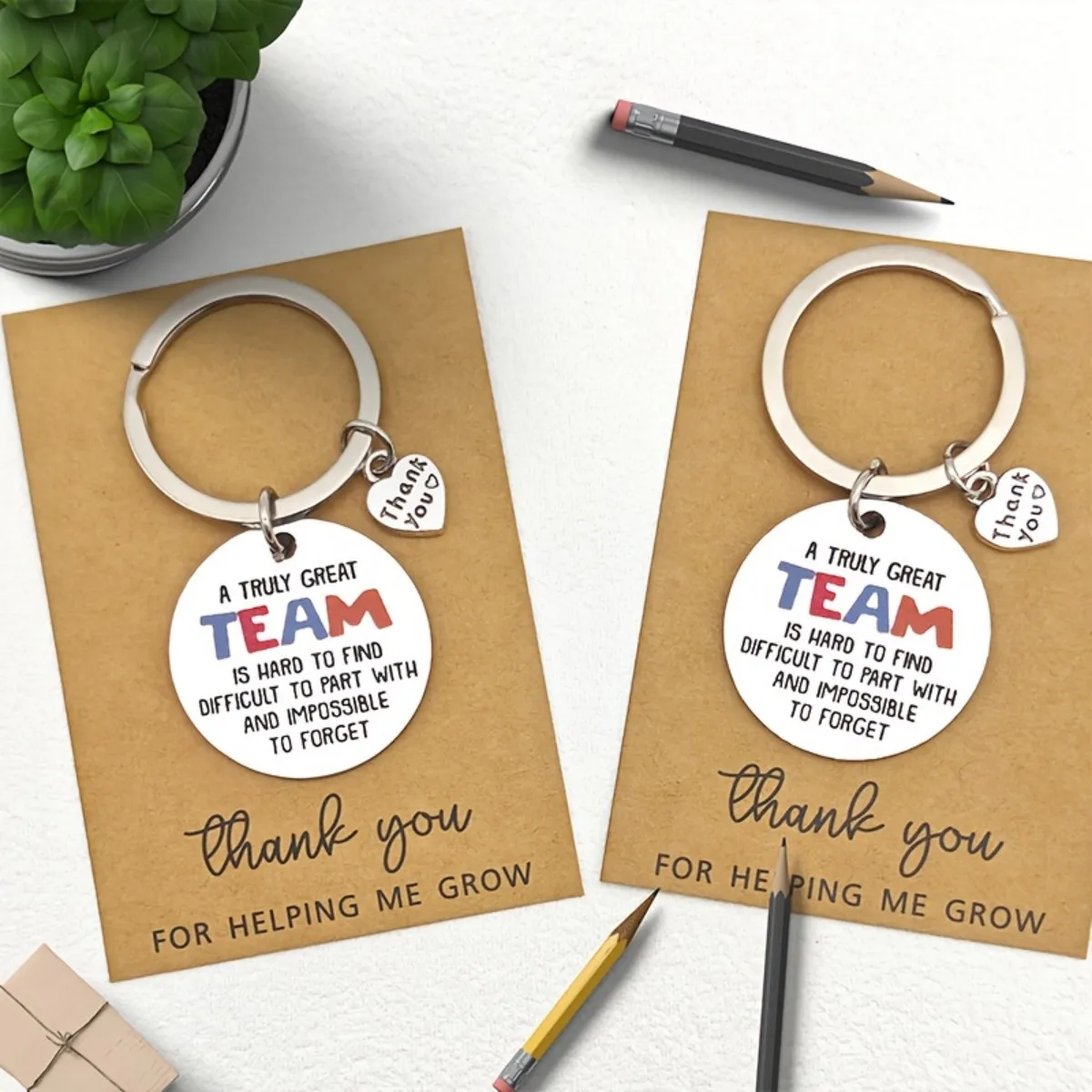 10 Sets Metal Motivational Keychains, Teamwork Keyrings with Inspirational Quote Cards, for Employee Appreciation Corporate Gift