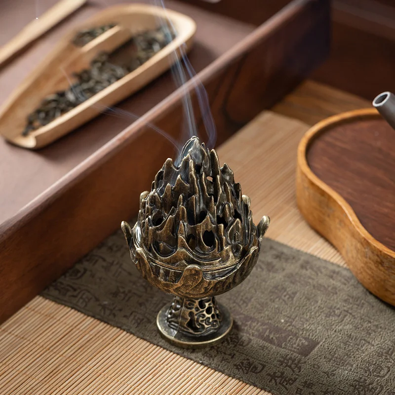 Alloy Incense Burner Tabletop Ornament Cone Sandalwood Stick Cense Holder Portable Small Thurible Home Burner Desk Decoration