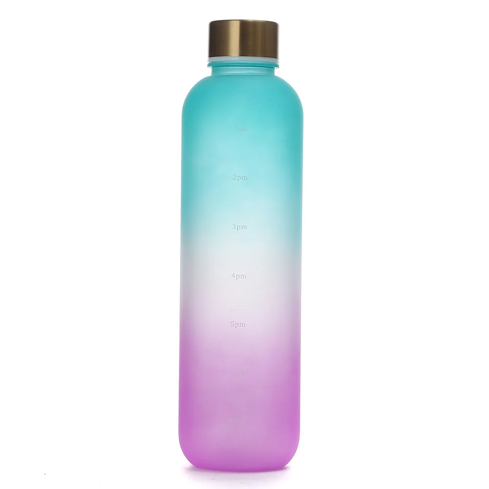 Random Color 1000ml Space Cup Large Capacity Gradient Frosted Casual Copper  Sports Water Cup with Time Scale Accompanying Cup