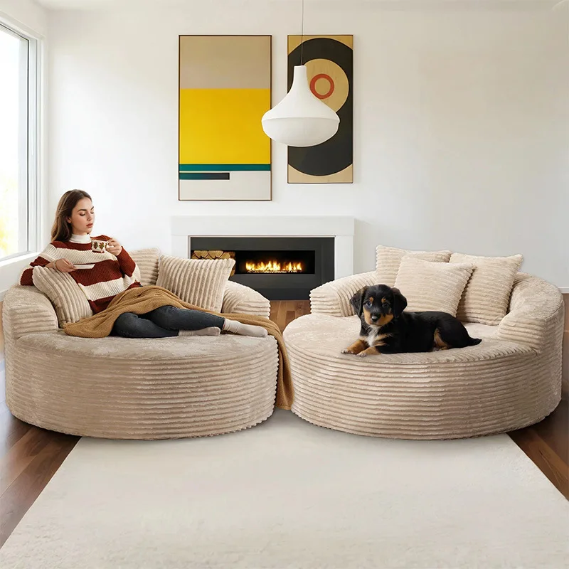 Vacuum Compression Sofa, Round Single Rabbit Plush Sofa, Pure Sponge Sofa Bed, Frameless Living Room Compression Sofa