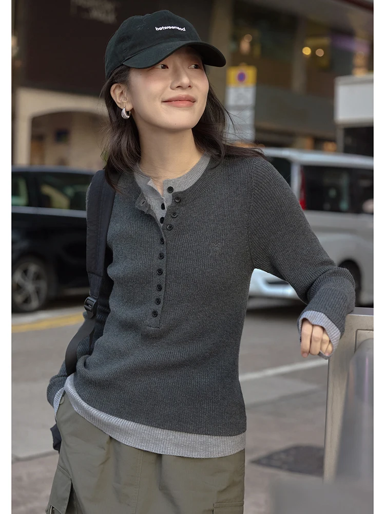 

Женский вязаный топ с вставками в корейском стиле, облегающий, для ношения под одеждой, уникальный, очень красивый, для повседневной носки, с длинными рукавами