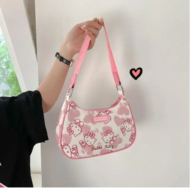 Hello Kitty Girl Armpit Bag Cartoon Backpack Cute Crossbody Bag Sweet Fashion Versatile One Shoulder Printed Bag Kawaii Handbag