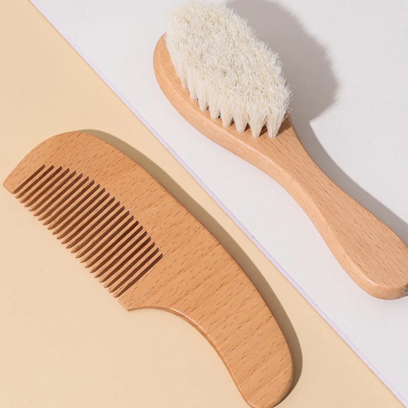 

2pcs Baby Care Hair Wool Brush Beech Wood Comb Newborn Massage Comb Baby Shower Gift Set Natural Baby Brush