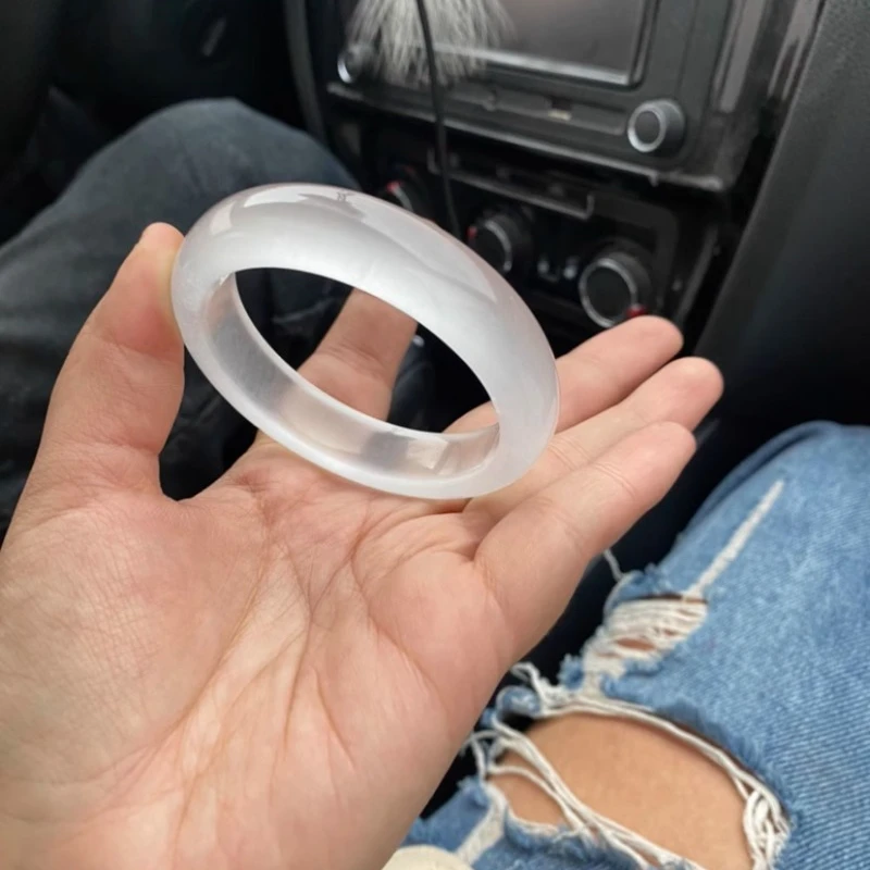 High Ice Type Natural Water Foam Jade Ice Transparent White Moonlight Jadeite Quartz Rock Safety Jade Bracelet Bracelet
