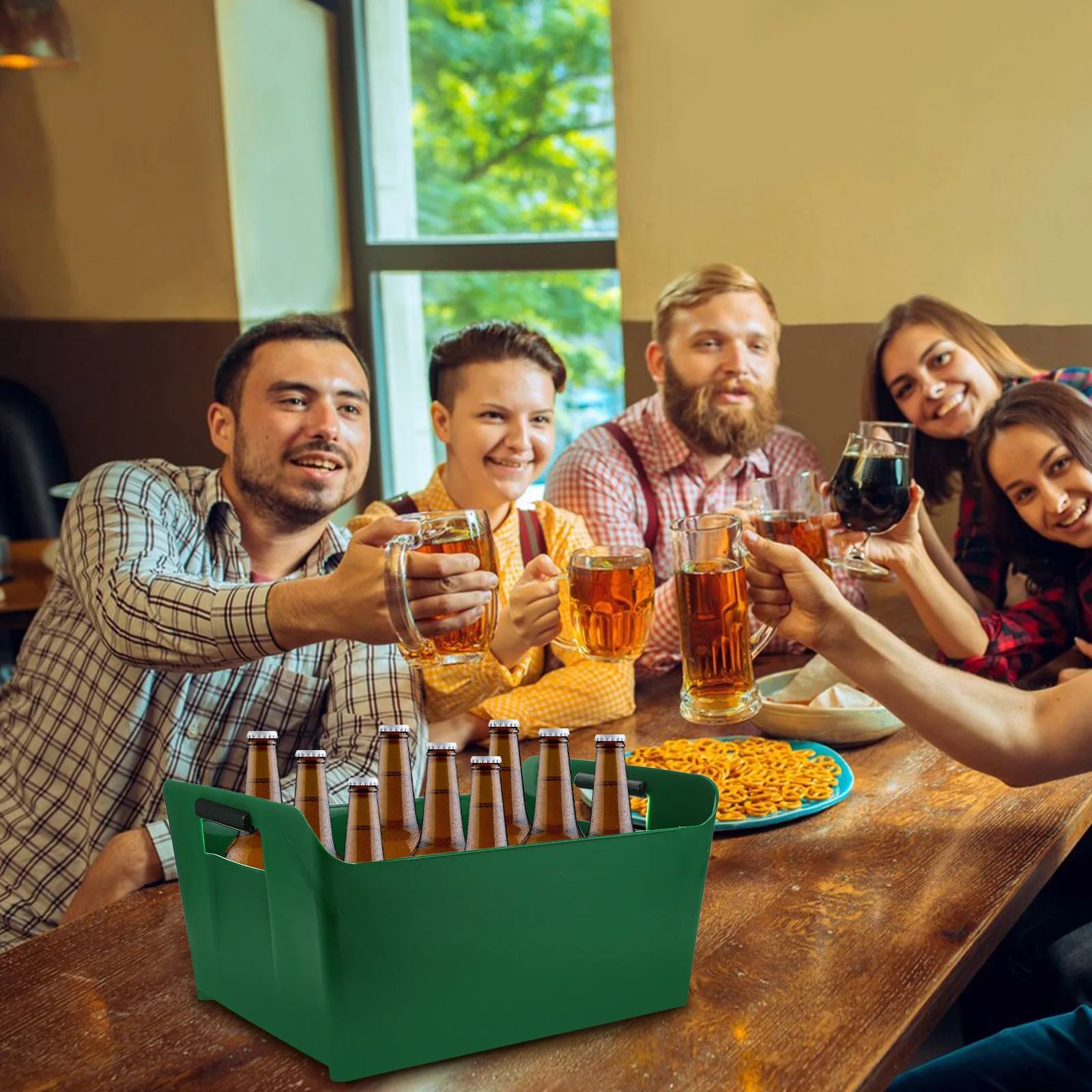 

Square Beer Bucket with Handles Heavy Duty Plastic Ice Bucket for Picnics Bars Restaurants Family Gatherings Wine Bottle Holder