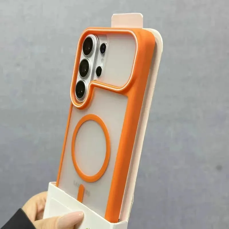 Matte, transparente, farbige Kamera-Schutzhülle mit MagSafe-Magnetfunktion für Samsung S25 S26 Ultra S25 S24 S23, kabelloses Laden, stoßfeste Abdeckung