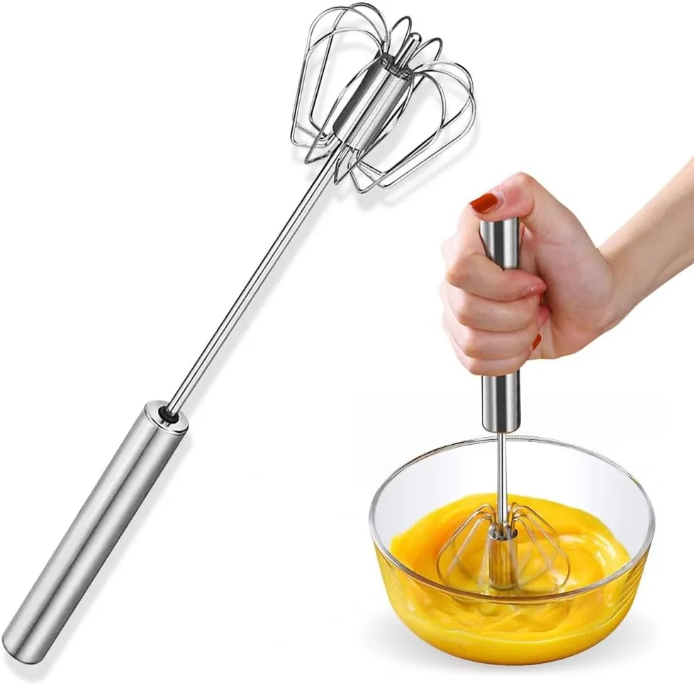 

11 Inch Labor-Saving Semi-Automatic Hand Push Whisk, Durable Stainless Steel Rotary Egg Beater Stirring Mixer, Multifunctional Kitchen Gadget for Whipping Cream, Beating Eggs and Mixing Batter