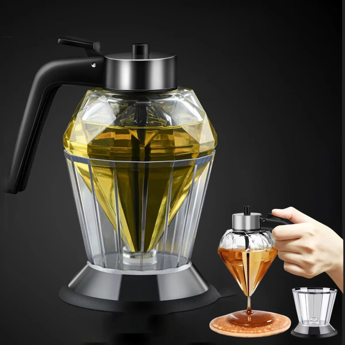 200ml Diamond Shaped Glass Honey Dispenser with Bracket Large Capacity Oil Bottles, Multi Functional Vinegar and Sauce Dispenser