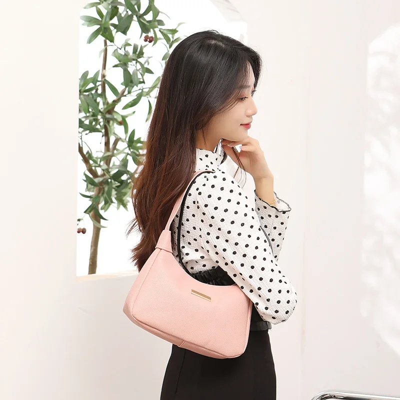 Fashion Women\'s Shoulder Bag Handbags Casual Female Tote Bags Versatile Lychee Pattern PU Leather Solid Color Lady Underarm Bag