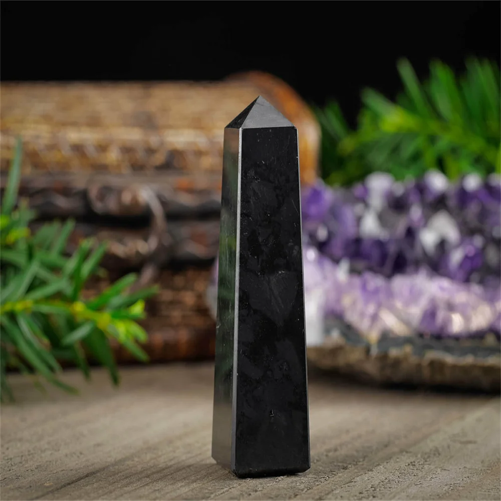 Natural  Shungite Stones Crystals Point Wand Healing Crystal Pyramid Shungite Tower Elite Protection Wiccan Decorate