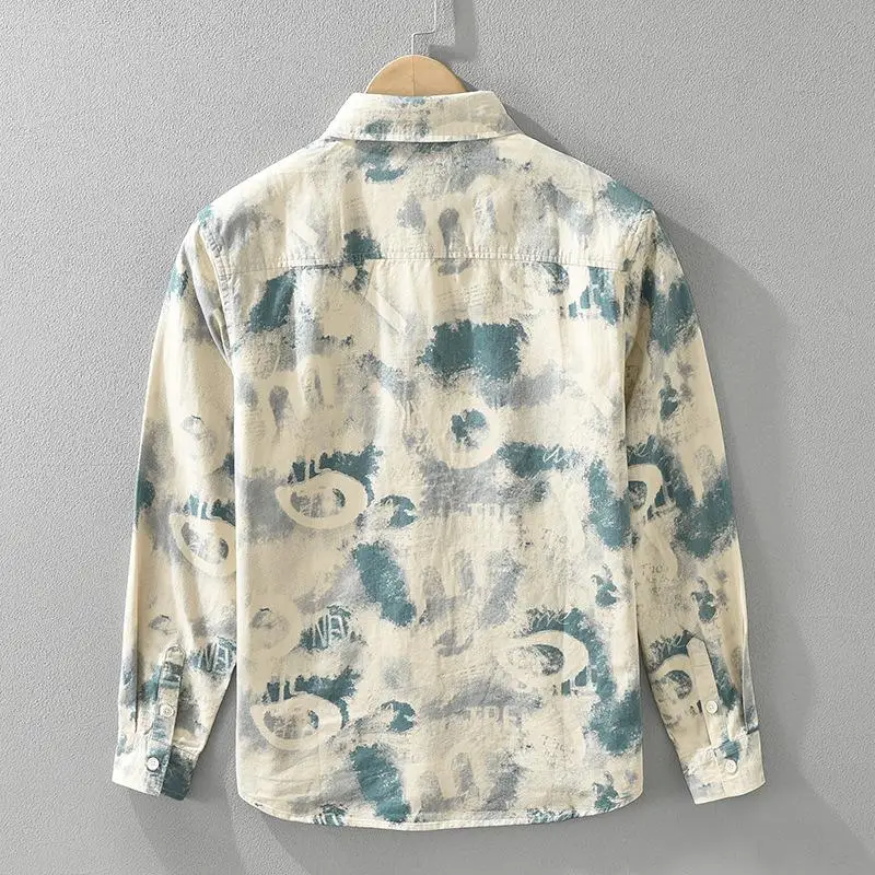 

Men's Printed Long Sve irt Loose Fit Thiened Autumn Spring Casual Wear Daily Sle Comfortable Men's Clothing