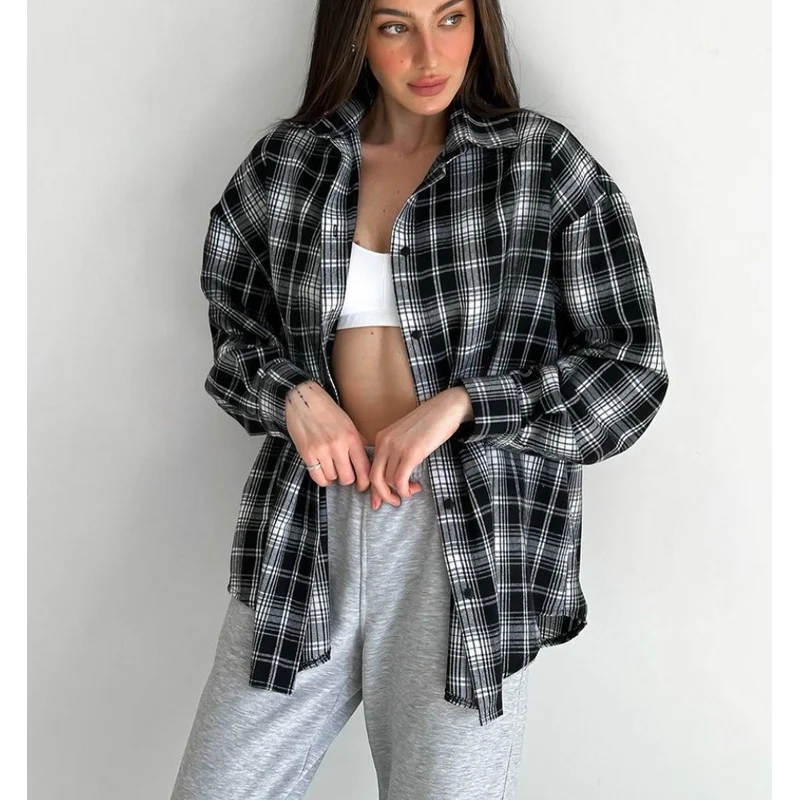 

Women's Casual Plaid Shirt Vintage Turn-down Collar Long Sleeve Loose Fit Ladies' Shirt Comfortable Classic Style Fashion