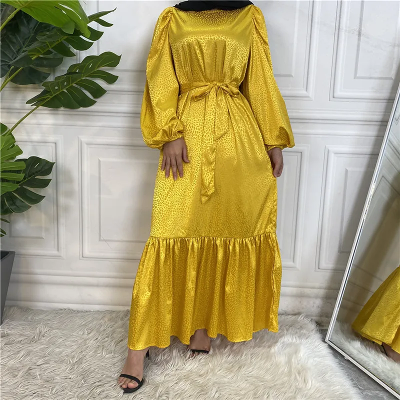 

Fashion Satin Print Ramadan Muslim Women Abaya Maxi Dress Turkey Dubai Kaftan Djellaba Femme Musulmane Arab Islam Robe Vestidos