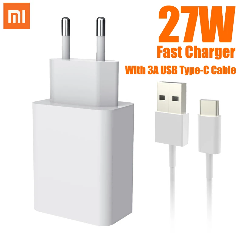 Original Xiaomi Fast Charger 27W EU QC4.0 Quick Charge Type C Cable for Mi 11 10 9 Note10 Lite Poco F2 X3 Redmi Note 9 S K40 Pro