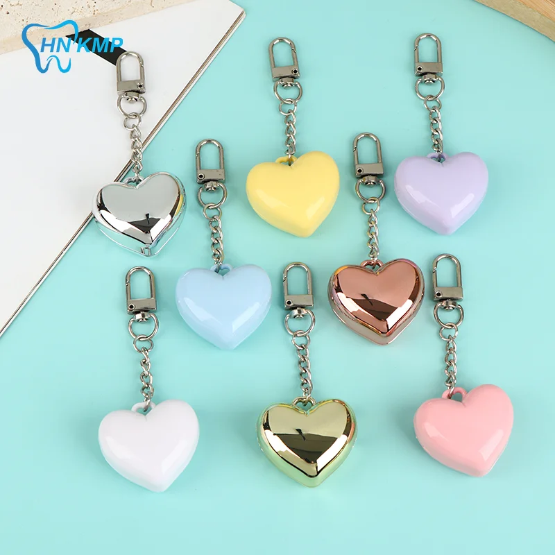 1Pc Heart‑Shape Mini Empty Blush Eyeshadow Powder Box With Mirror Aluminum Pan Keychain Cosmetic Packaging Case