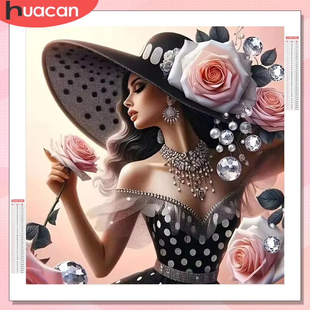 HUACAN Diamant Malerei Neue Kollektion Frau Porträt Voller Diamanten Mosaik Rose Blume Strass Wohnzimmer Wand Dekoration