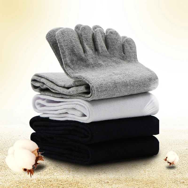 Men's Toe Socks Five Fingers Breathable Comfortable Deodorant Simple Fashionable Cotton Solid Color  Middle Tube Sock Men's Gift