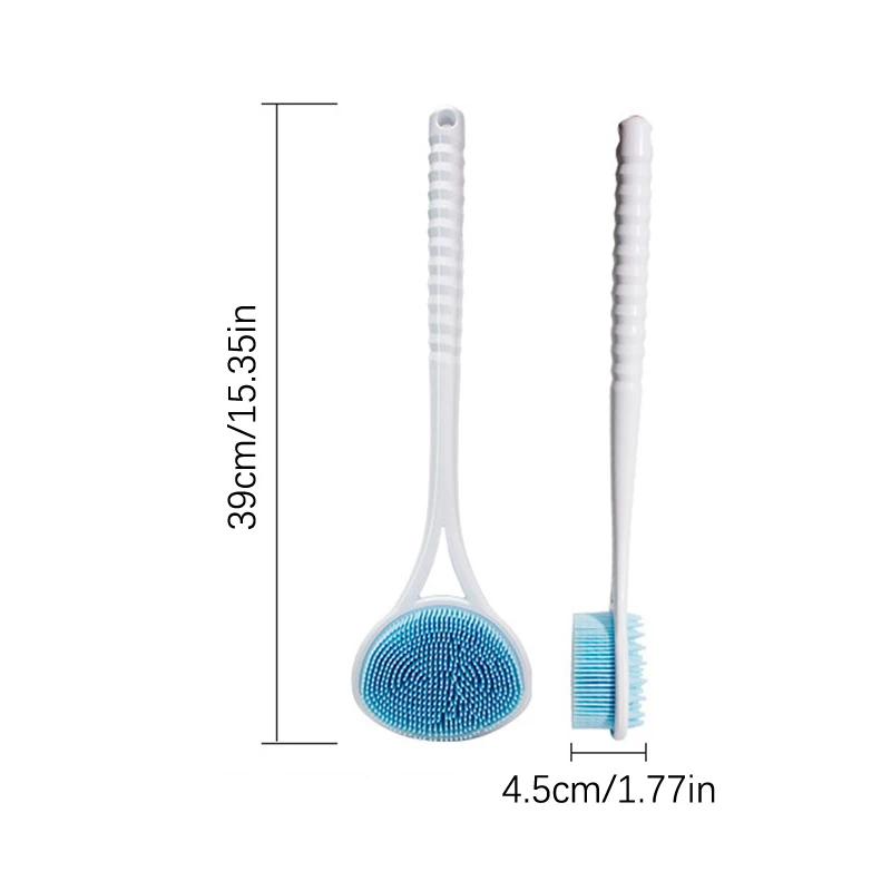 Silicone Double Side Brush Head Back Scrubber Shower Brush With Long Handle Dry Skin Exfoliating Body Massage Cleaning Tool