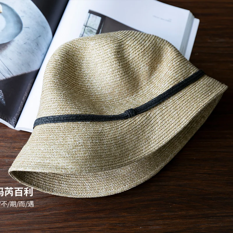 New Natural Panama Soft Straw Hat Women\'s Summer Japanese Fresh Small Brim Short-brimmed FishermanHat Beach UV Protection Fedora