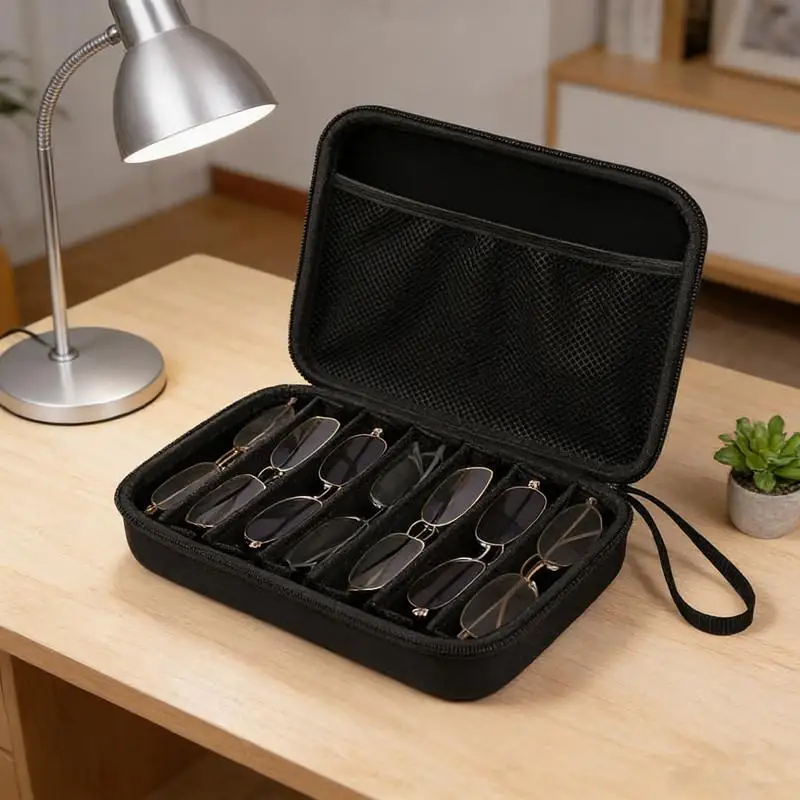 6/7 Compartment Glasses Storage Case Adjustable Slot Travel Eyewear Organizer Scratch Resistant Holder
