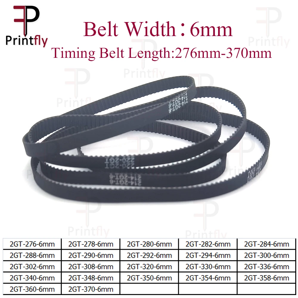 Printfly 2GT/GT2 Timing Belt 276 278 280 282 284 288 290 292 294 300 302 308 320 330 336 340 348 350 354 358 360 370 Width 6mm