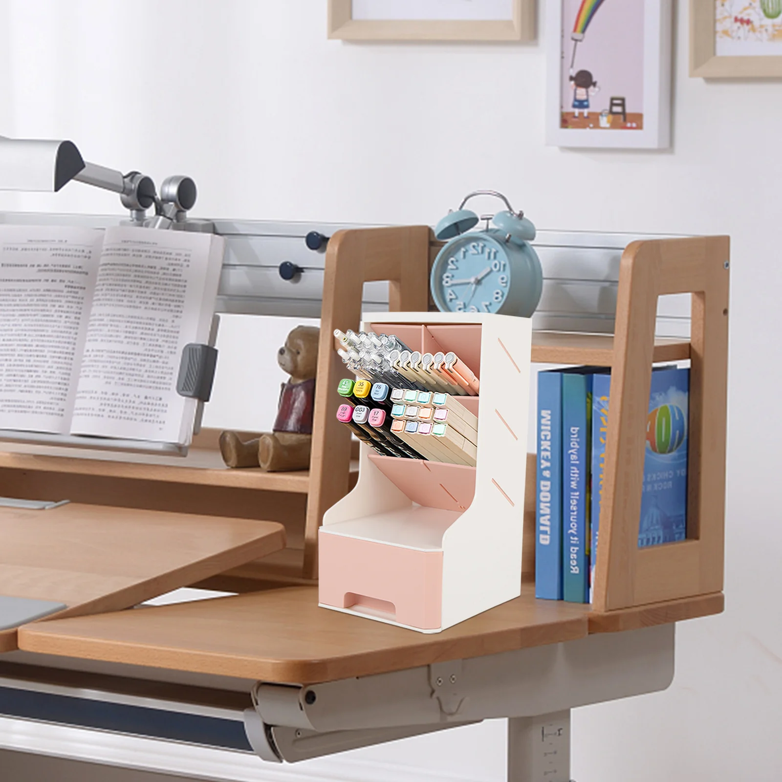 

Inclined Pen Holder Desktop Storage Organizer For Makeup Brushes Stationery Box Multi-Layer Pen Container Plastic