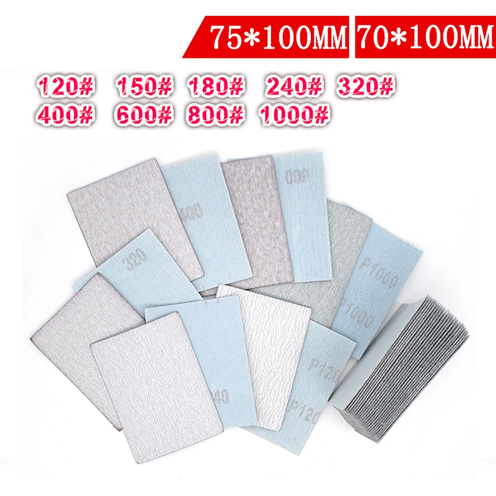 Dry Sandpaper Sanding Paper 75*100MM Hook & Loop Grit 120/150/180/240/320~1000# Sander Pads Sheet  Adhesive Metal Polishing Tool