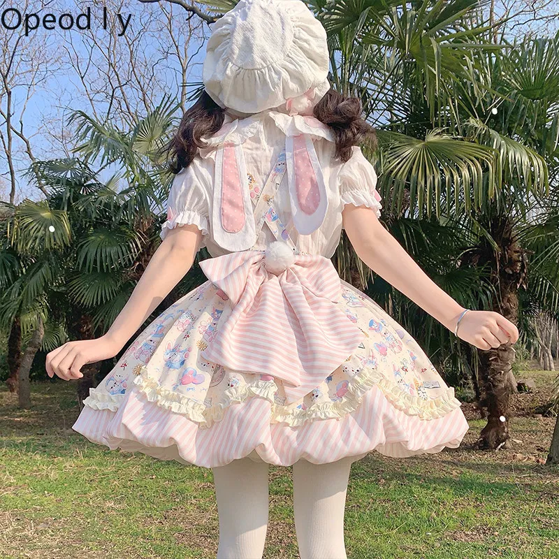 

Japanese Original Sweet Cute Girl Cartoon Print Lolita Dress 2026 Summer New Bow Doll Feeling Temperament Slim JSK Tutu Dress