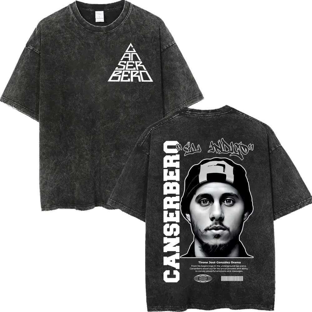 Vintage Washed Rapper Canserbero Graphic T Shirts Hip Hop Fashion Short Sleeve T-shirts Men Women High Quality Cotton T-shirt