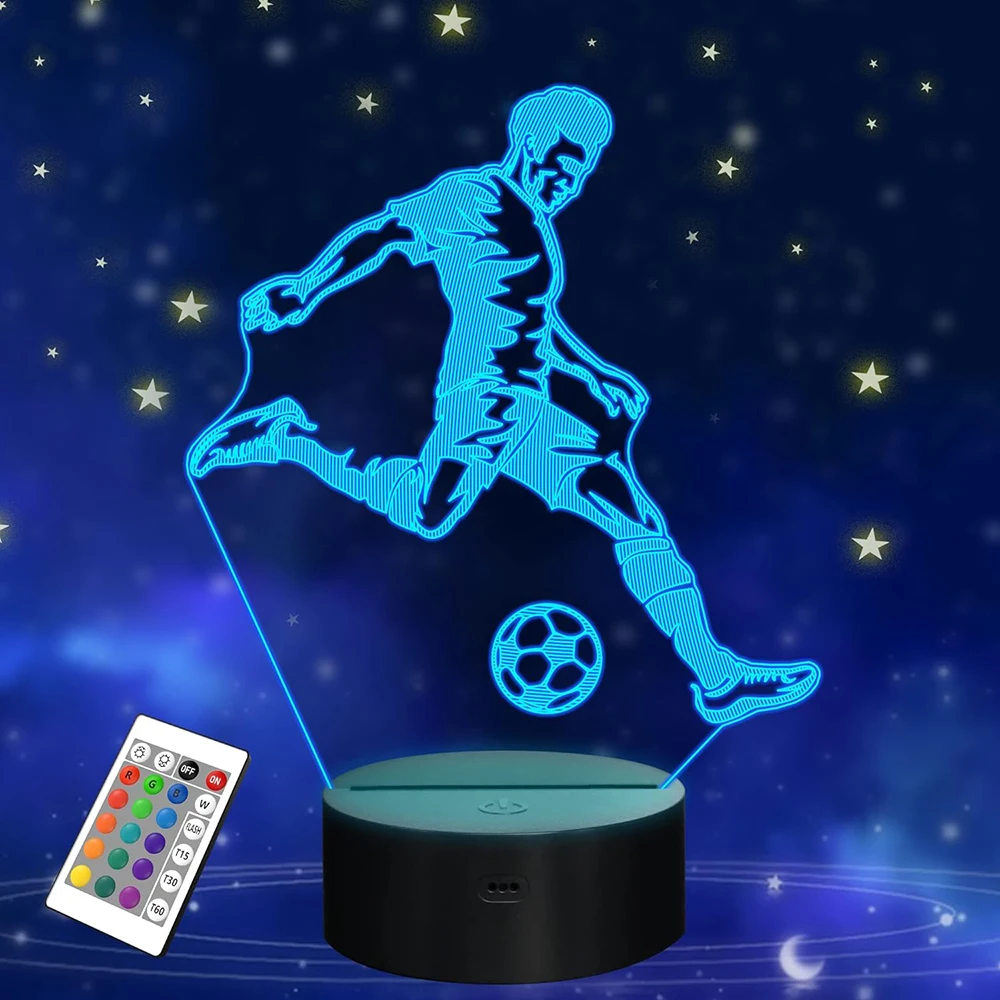 Football Character Messi 3D Night Light Led Optical Illusion Lamp Bedroom Decor with Remote Control 16 Colors Cool Gifts Toys