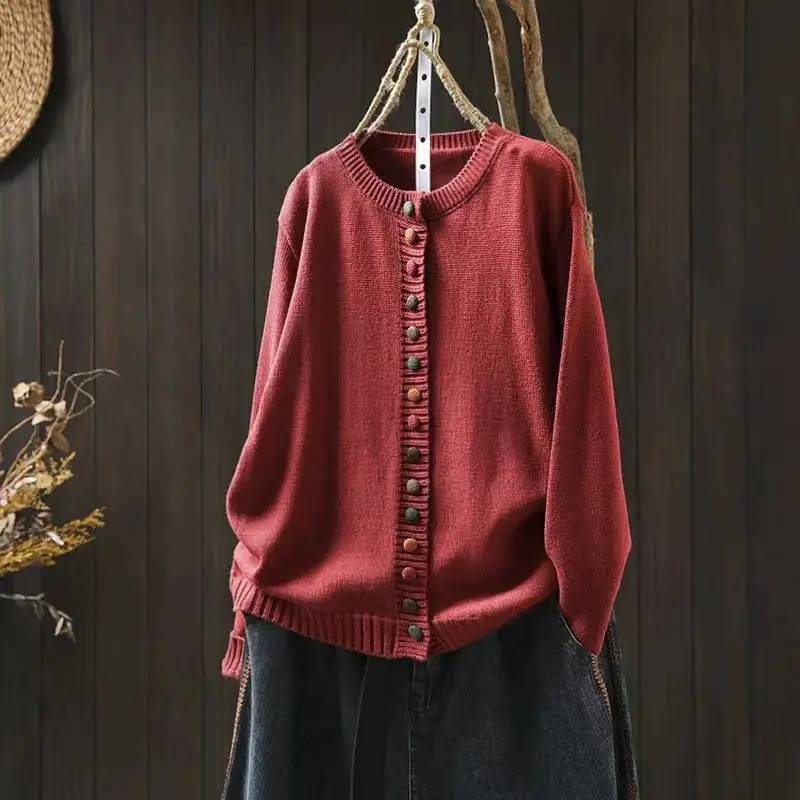 

Winter Autumn Fashion Colorful Button Chic Sweater for Women Good Quality O-neck Long Sleeve Casual Loose Knitting Cardigan Tops