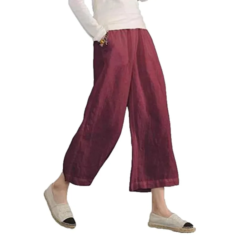 Summer Women's Cotton-Linen Loose Casual Cropped Nine Points Cargo Pants