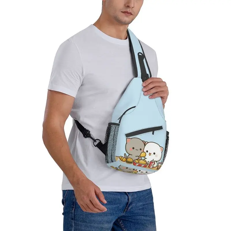 Cool Peach And Goma Mochi Cat Crossbody Sling mochila para hombres, bolso de hombro para el pecho para viajar