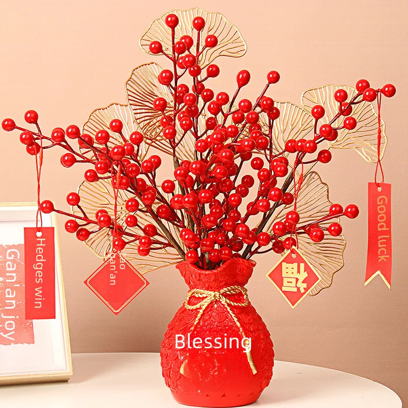 Resin Lucky Bag Vase Decoration Money Bag Wheat Chinese Hawthorn Living Room Geomancy Decoration New Year Relocation and Opening