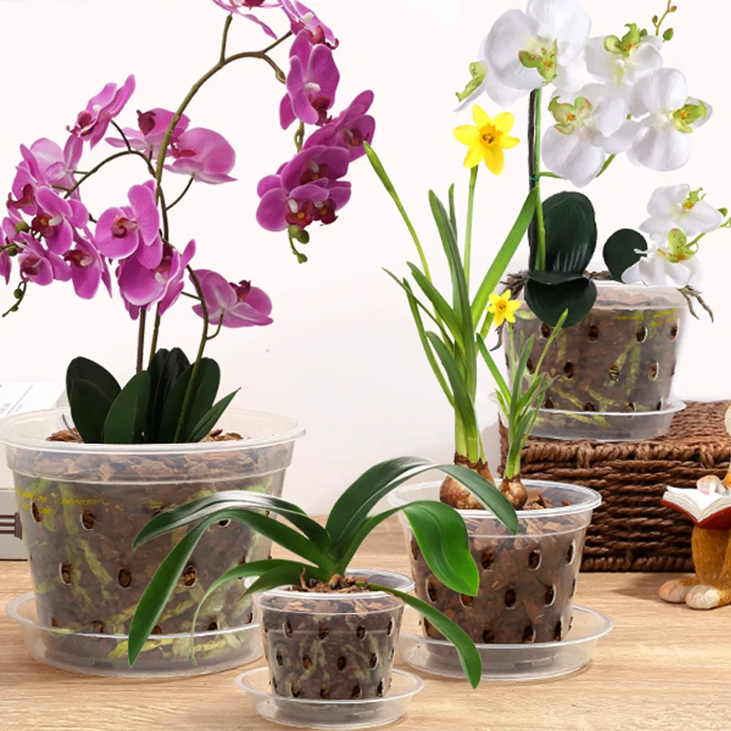 

Orchid Pot 9Pcs 4.3,5.5,6.7 Inch Nursery Plant Pots with Holes and Saucers for Repotting Transparent Plastic Orchid Planters