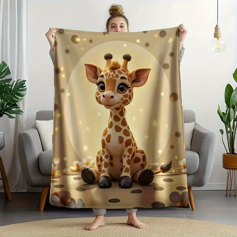 Adorable Giraffe Print Throw Blanket Fleece Plush Lap Blanket for Nursery Decor Kids Baby Cozy Winter Gifts