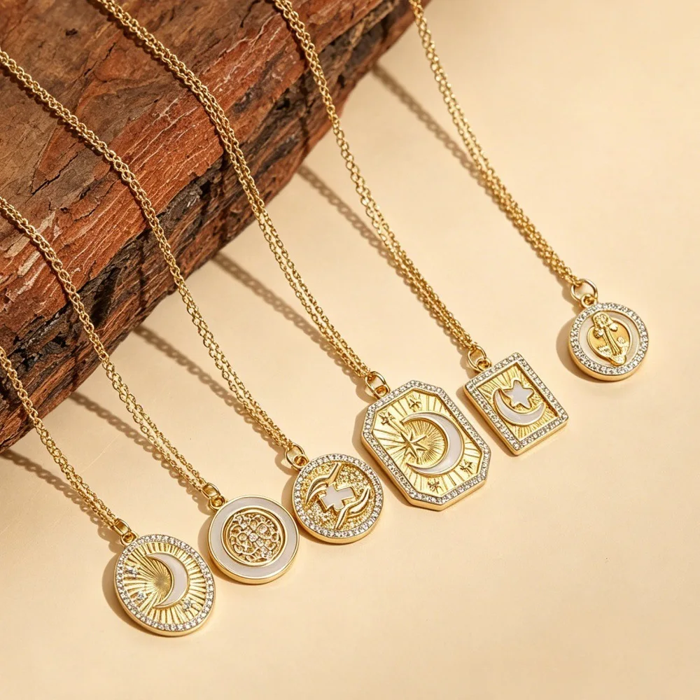 New Square Tarot Card Octagon Necklace Stainless Steel Drip Oil Premium Versatile Pendant