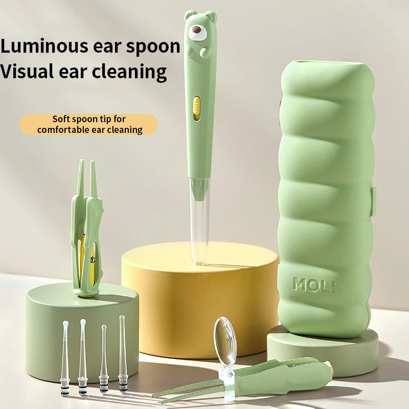 Infant Luminous Ear-Cleaning Tool Kids Lighted Ear Spoon Tweezers Set Safe Ear Pick