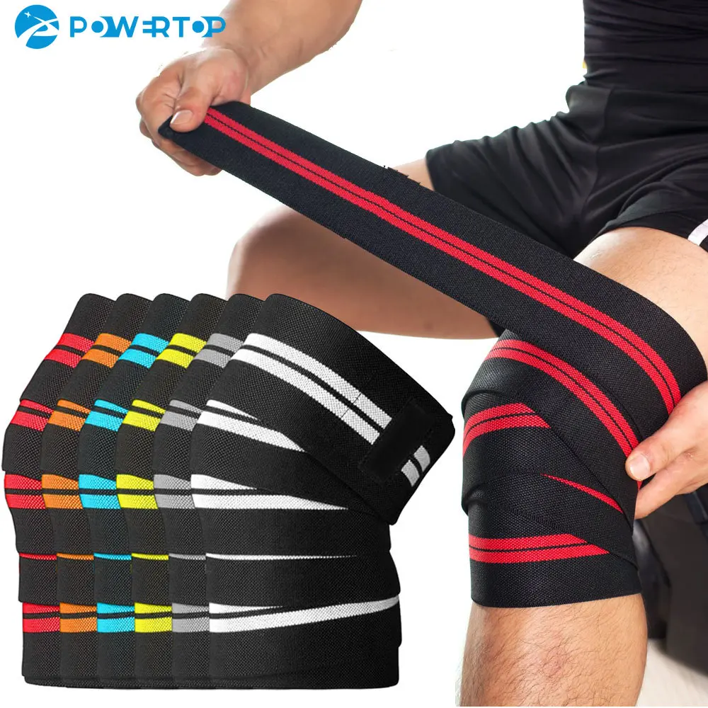 

Knee Wraps with Strap for Squats,Weightlifting,Powerlifting,Leg Press,and Cross Training - Knee Compression Bandage Sleeves