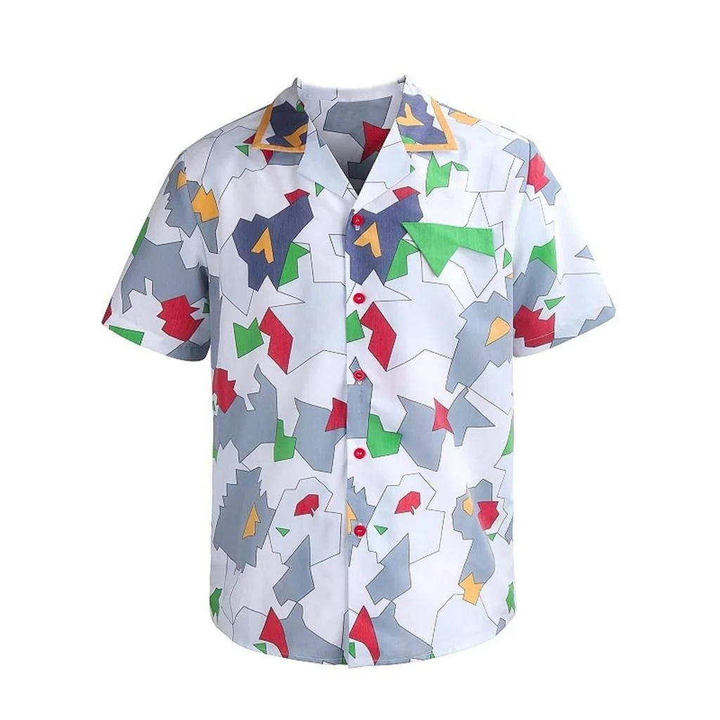 Summer Men's 3D Printed Colorful Graffiti Shirt Neutral Fashion Casual Harajuku Style Oversized Breathable Lapel Hawaiian Shirt